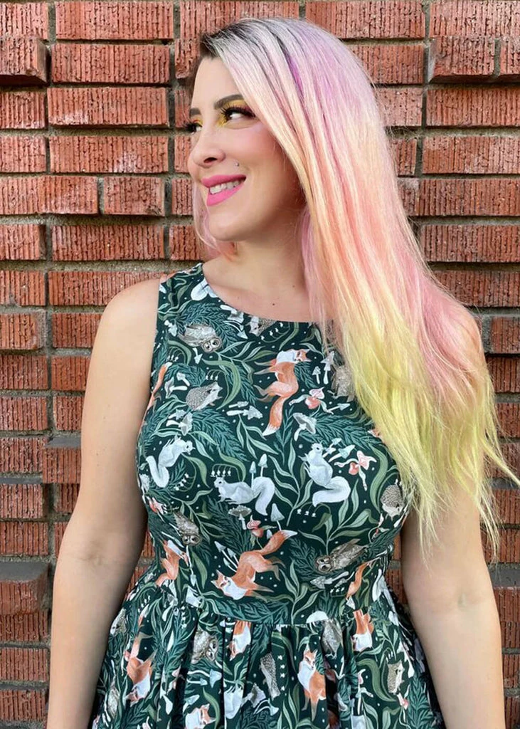 Retrolicious Forest Animals Midi 50's Swing Dress Multi - Image 3