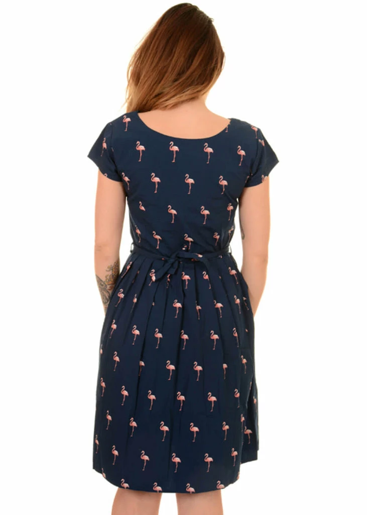 Run And Fly Flamingo Pose 50's Dress Navy - Image 3