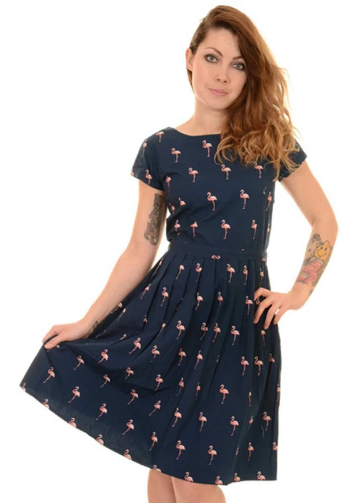 Run And Fly Flamingo Pose 50's Dress Navy - Image 2