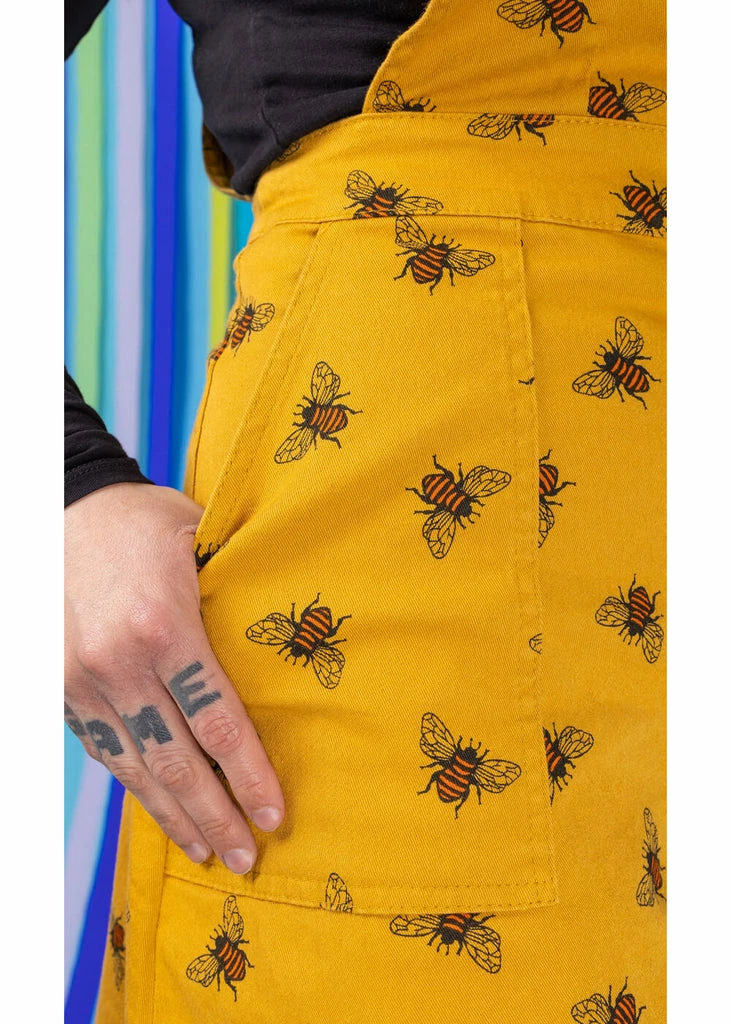 Run & Fly Bees Knees Twill 60's Pinafore Dress Gold - Image 2