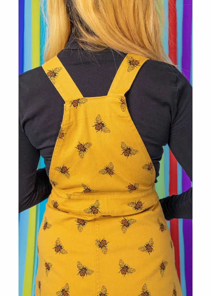 Run & Fly Bees Knees Twill 60's Pinafore Dress Gold - Image 5