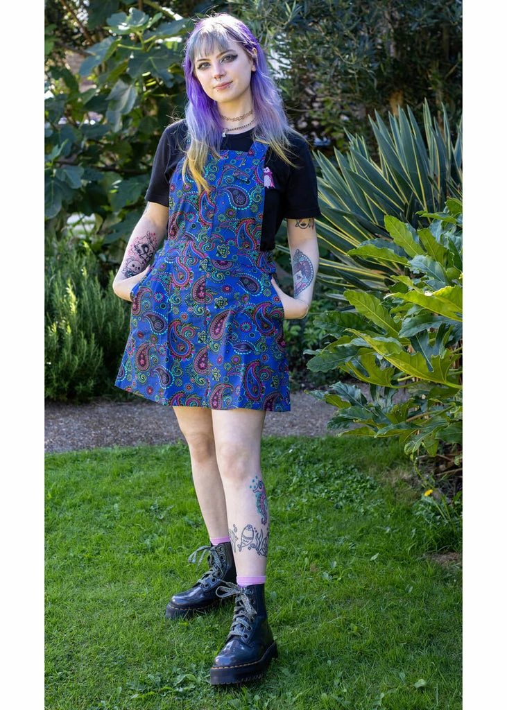 Run & Fly Paisley Pinafore 60's Dress Blue - Image 3
