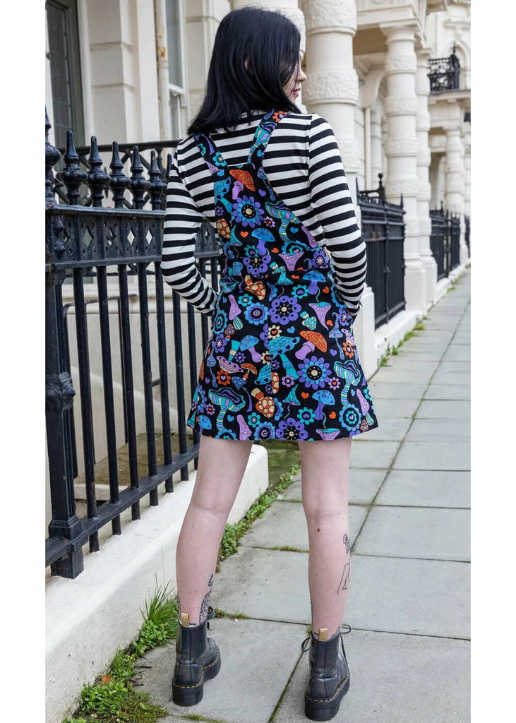 Run & Fly Mushroom Mayhem 60's Pinafore Black - Image 4