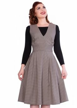Sheen Lola Check 40's Pinafore Dress Brown