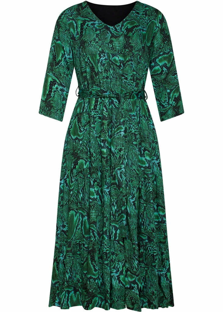 Smashed Lemon Venom Snake 70's Midi Dress Green