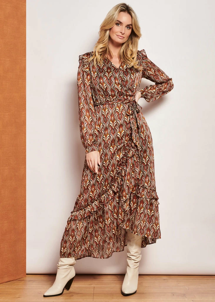 Smashed Lemon Autumn Trance 70's Maxi Dress Brown Red
