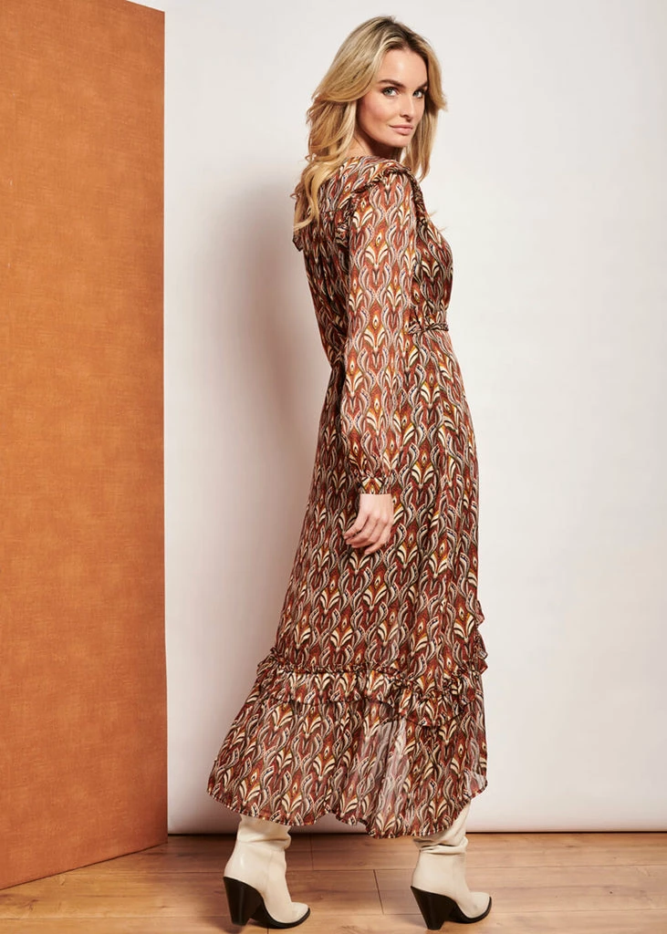 Smashed Lemon Autumn Trance 70's Maxi Dress Brown Red - Image 5