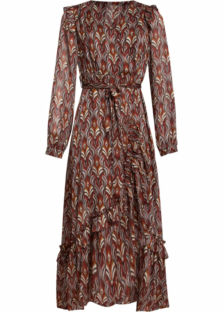 Smashed Lemon Autumn Trance 70's Maxi Dress Brown Red - Image 2