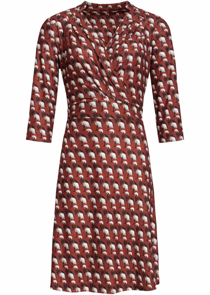 Smashed Lemon Crowned Crane Bird 60's A-Line Dress Cognac