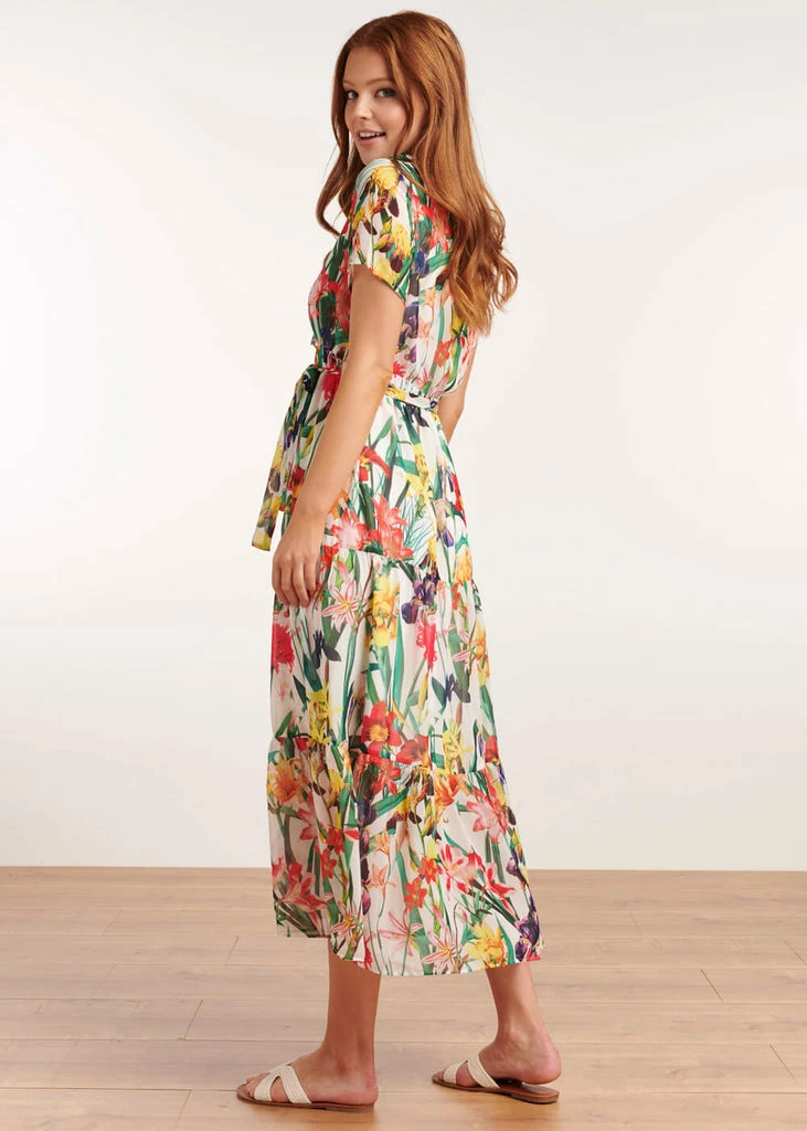 Smashed Lemon Tropical Flowers 70's Maxi Dress White - Image 6