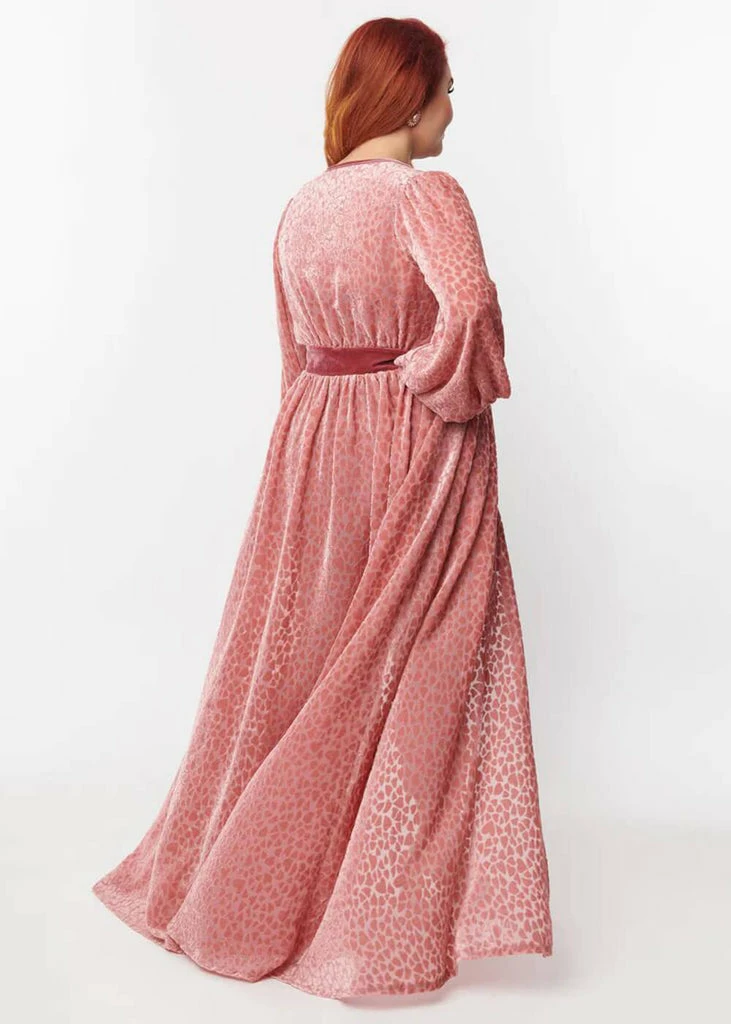 Unique Vintage Hollywood Heart Flocked 40's Duster Pink - Image 4