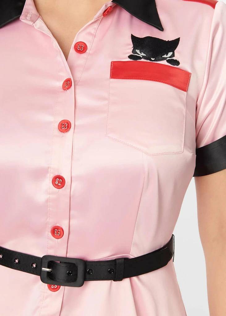 Unique Vintage X Emily The Strange Pink Collared Shirt 50's Swing Dress Pink - Image 6