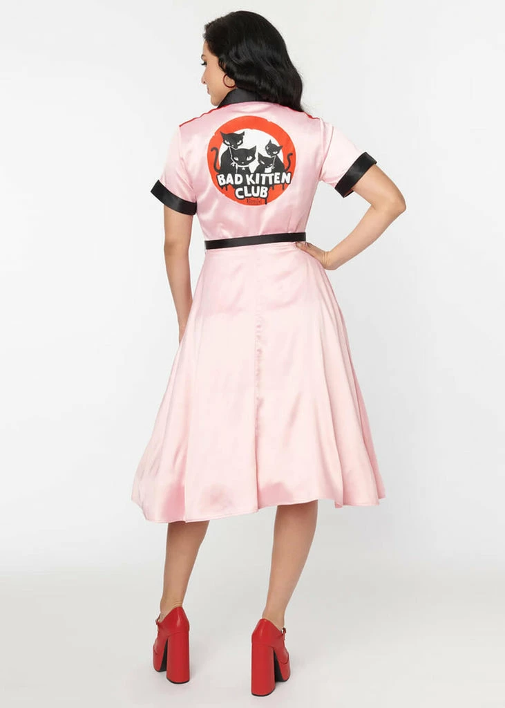 Unique Vintage X Emily The Strange Pink Collared Shirt 50's Swing Dress Pink