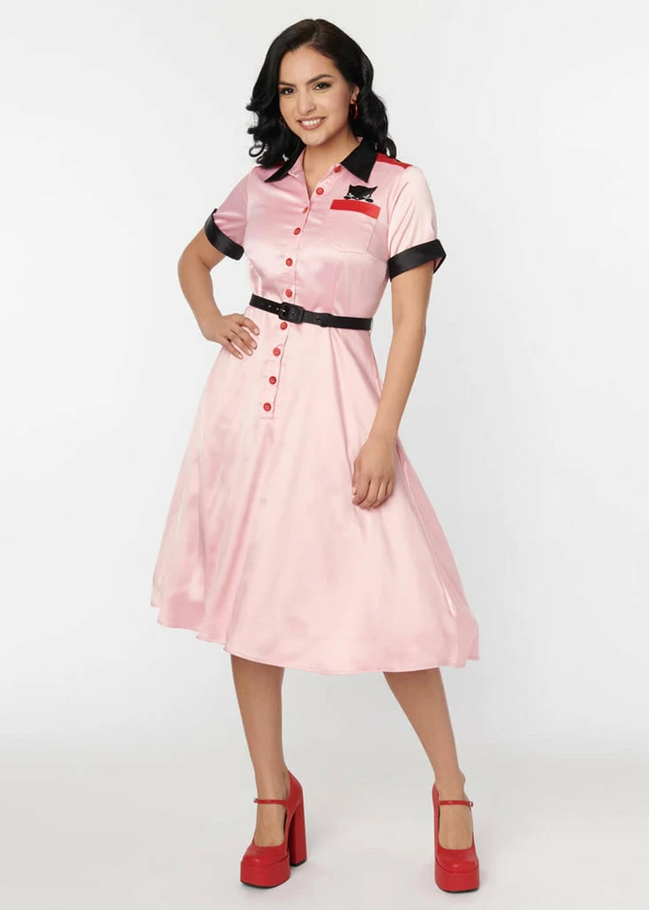 Unique Vintage X Emily The Strange Pink Collared Shirt 50's Swing Dress Pink - Image 4