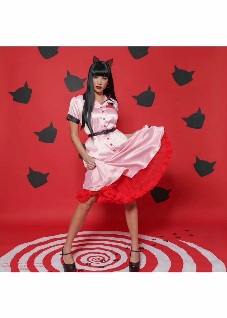 Unique Vintage X Emily The Strange Pink Collared Shirt 50's Swing Dress Pink - Image 2