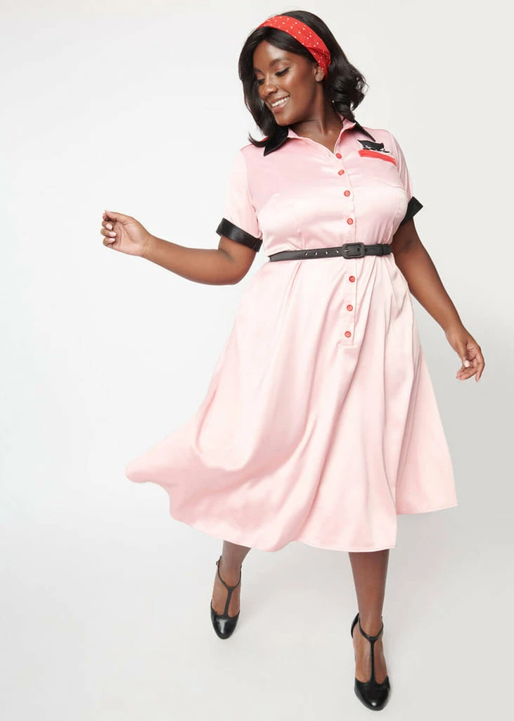 Unique Vintage X Emily The Strange Pink Collared Shirt 50's Swing Dress Pink - Image 5