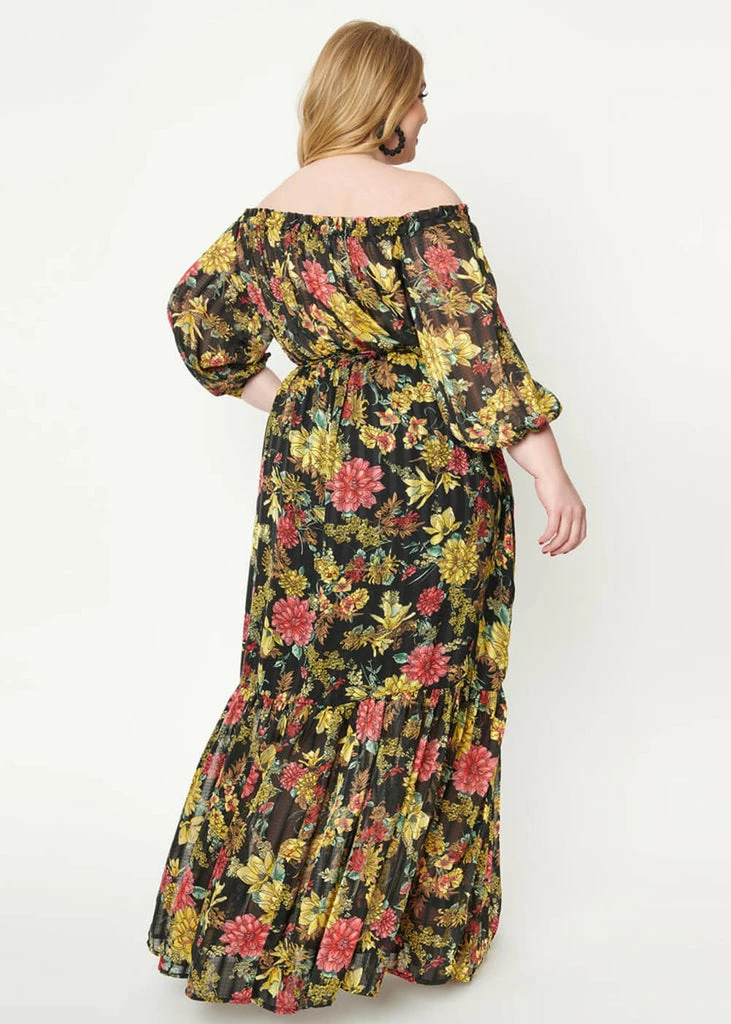 Unique Vintage Sweet Escape 70's Maxi Dress Black Yellow - Image 5