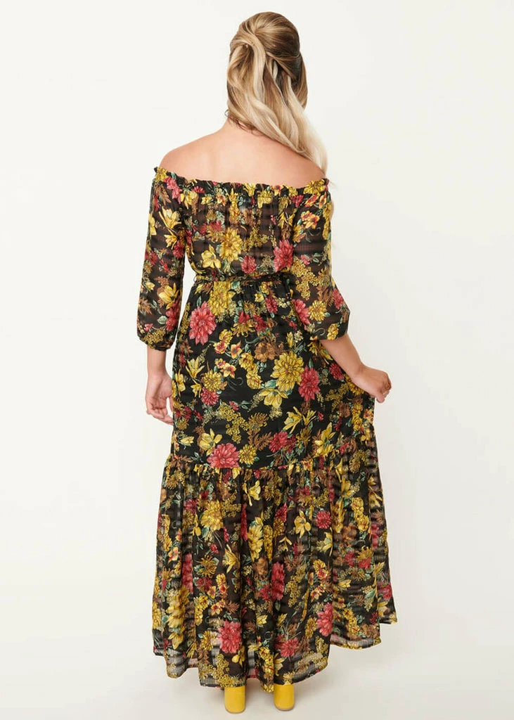 Unique Vintage Sweet Escape 70's Maxi Dress Black Yellow - Image 6