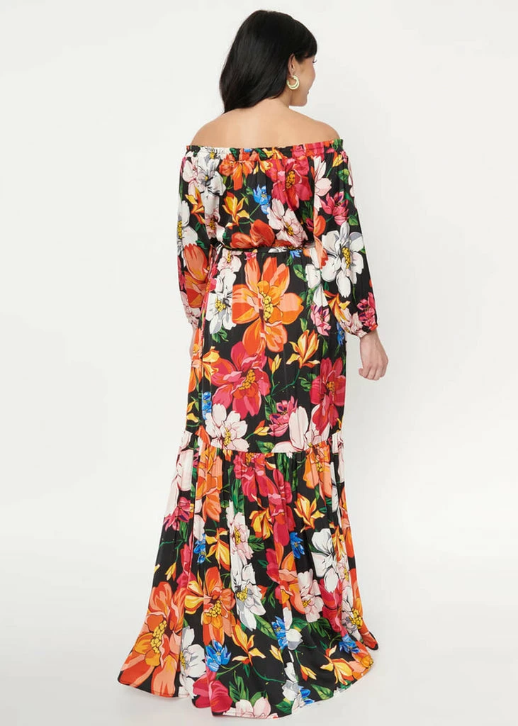 Unique Vintage Sweet Escape 70's Maxi Dress Black Pink - Image 6