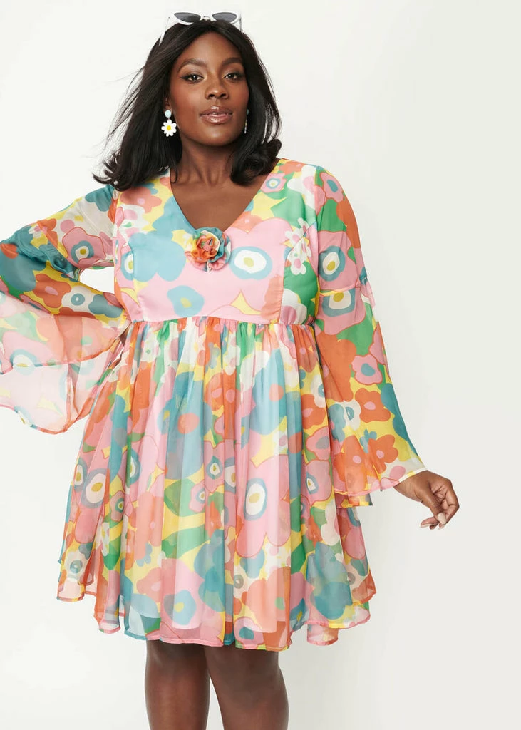 Unique Vintage X Barbie Oversized Floral 60's Babydoll Dress Multi - Image 4