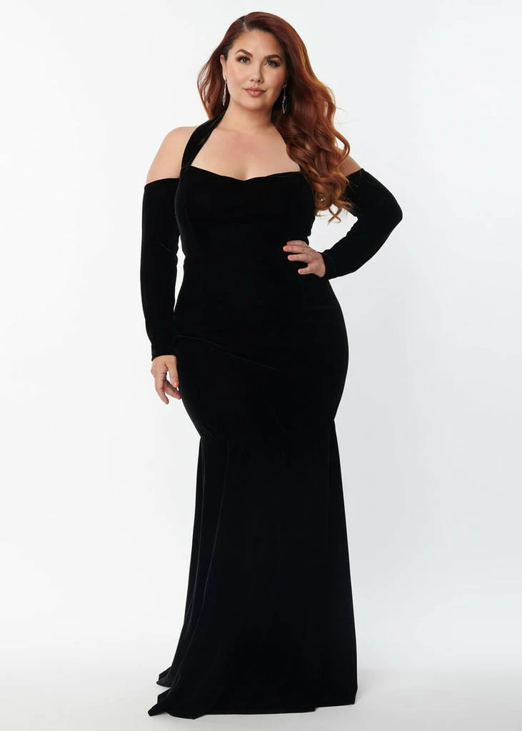 Unique Vintage Elvira Velvet Maxi Dress Black