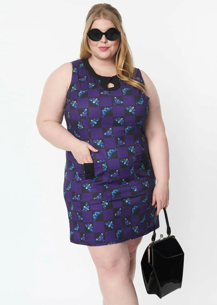 Unique Vintage Smak Parlour Death Head Moth 60's Mini Dress Black - Image 3