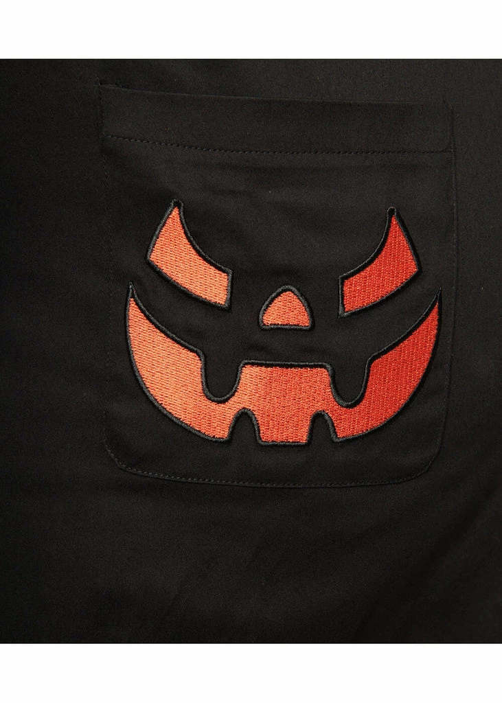 Unique Vintage Smak Parlour Pumpkin Power 60's Mini Dress Black Orange - Image 3