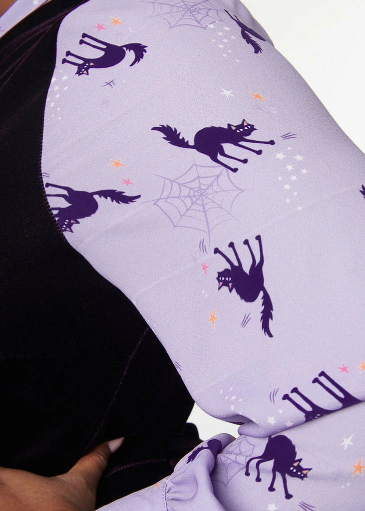 Unique Vintage Smak Parlour She.E.O. Scaredy Cat 60's A-Line Dress Black Purple - Image 2