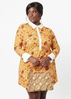 Unique Vintage Smak Parlour Garden Party 60's A-Line Dress Mustard