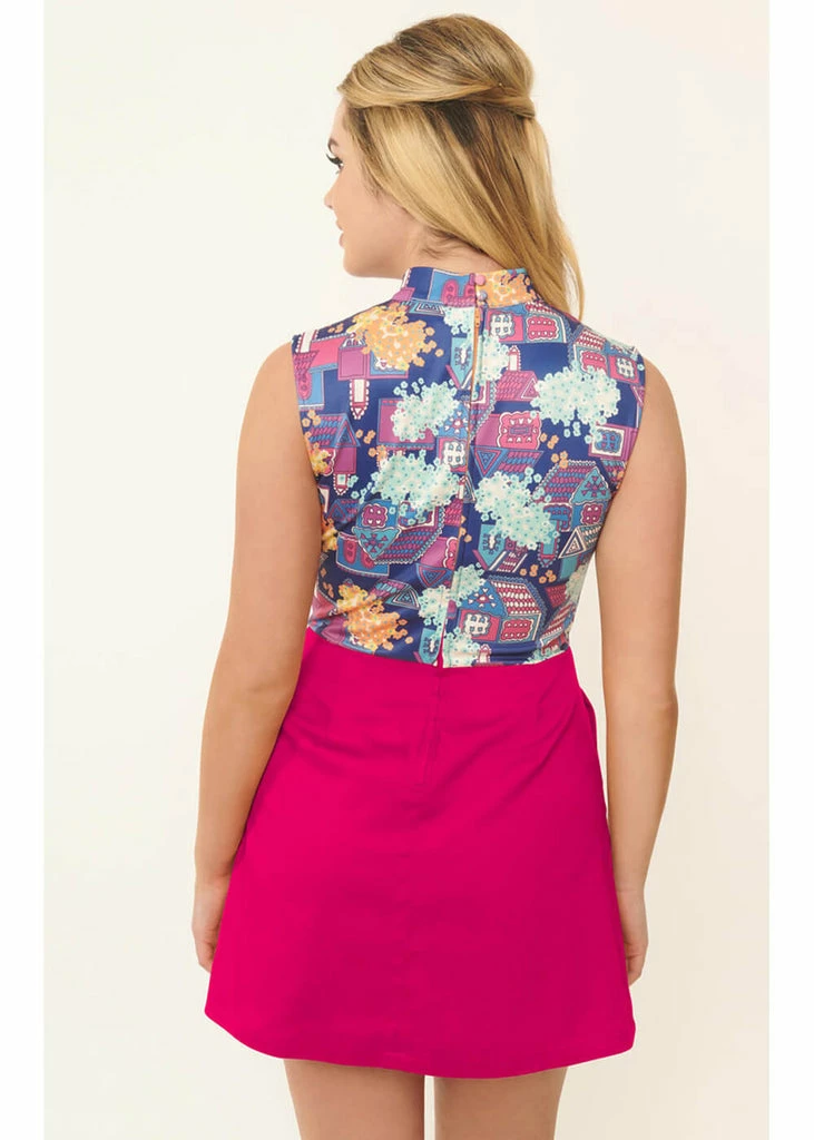 Unique Vintage Smak Parlour Fancy Houses 60's Mini Dress Fuchsia - Image 4