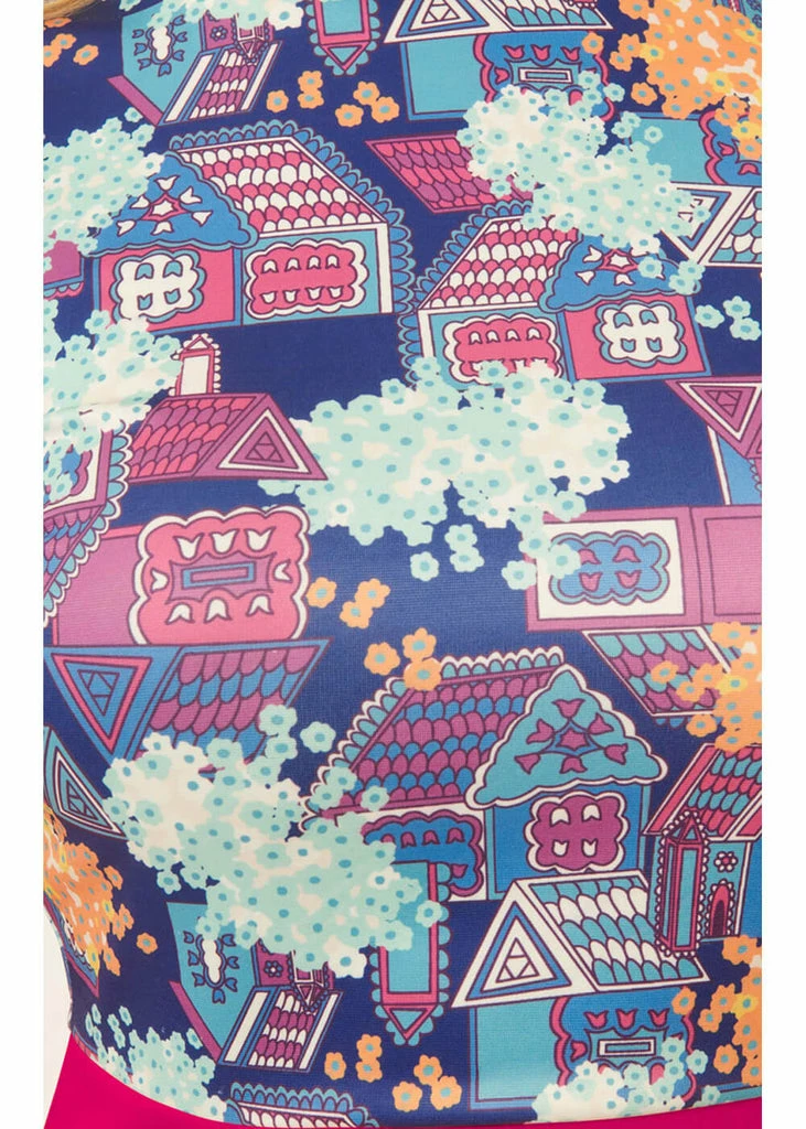 Unique Vintage Smak Parlour Fancy Houses 60's Mini Dress Fuchsia - Image 2